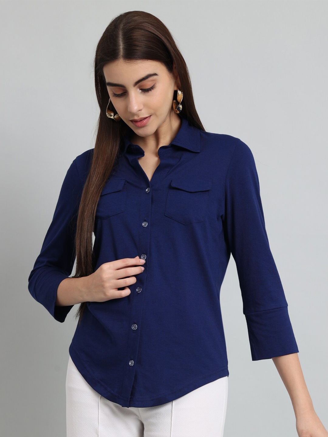 

Just Wow Opaque Pure Cotton Casual Shirt, Navy blue