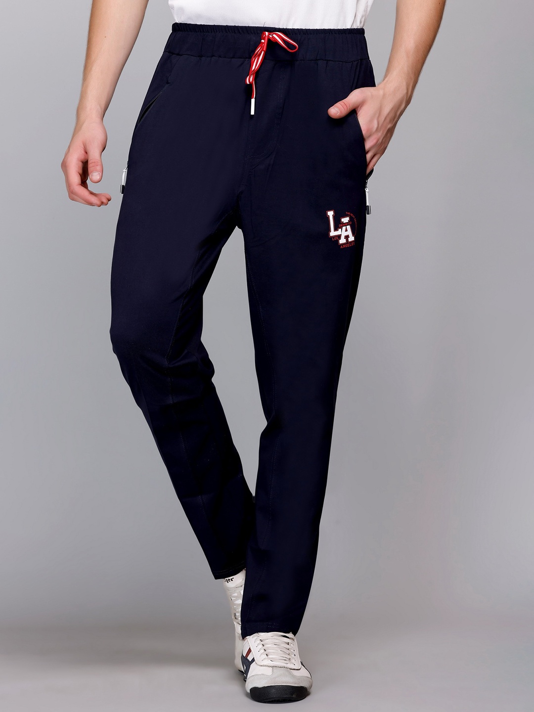 

FCKPLUS Men Mid Rise Cotton Track Pants, Navy blue