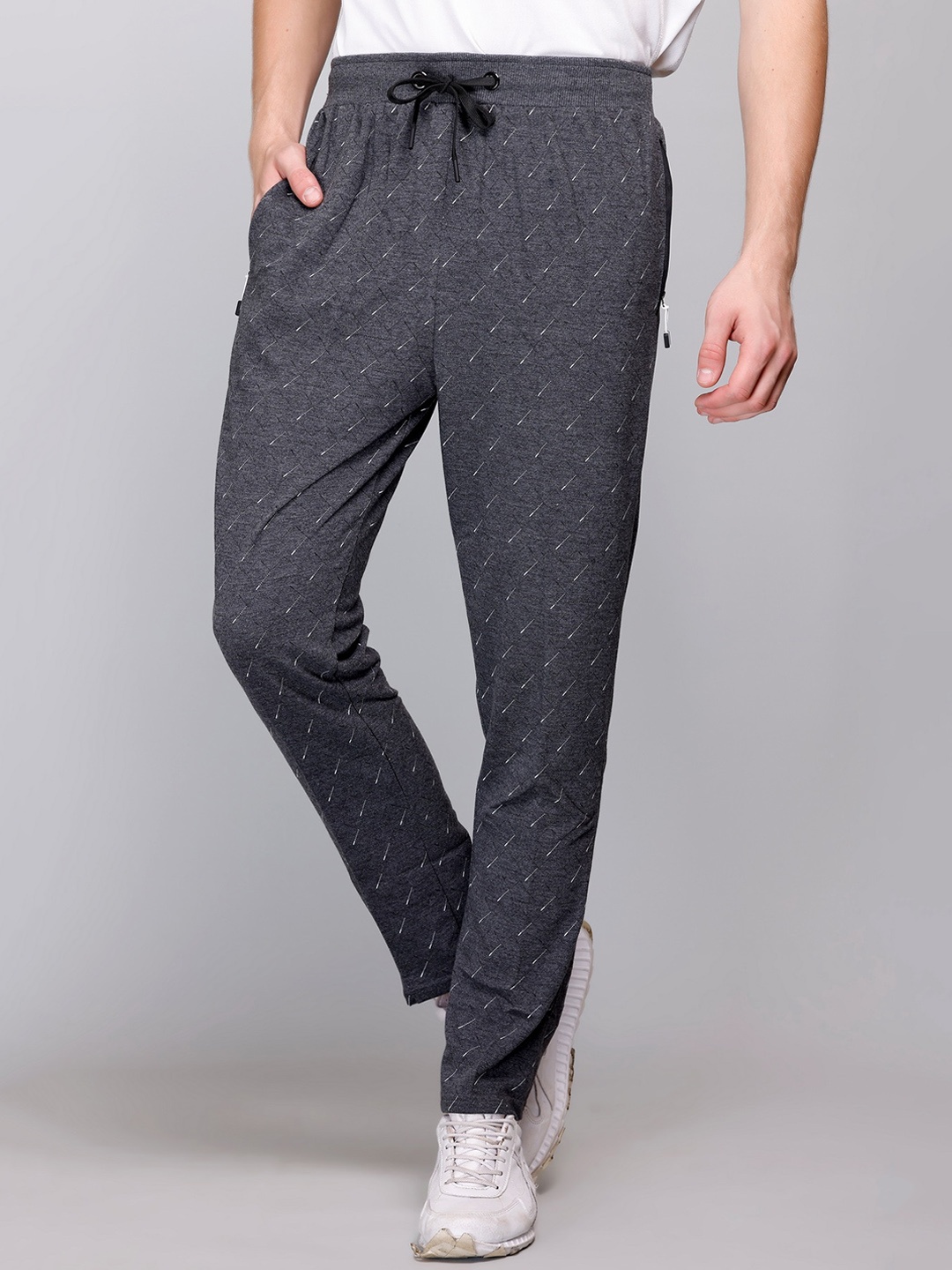

FCKPLUS Men Printed Cotton Track Pants, Black