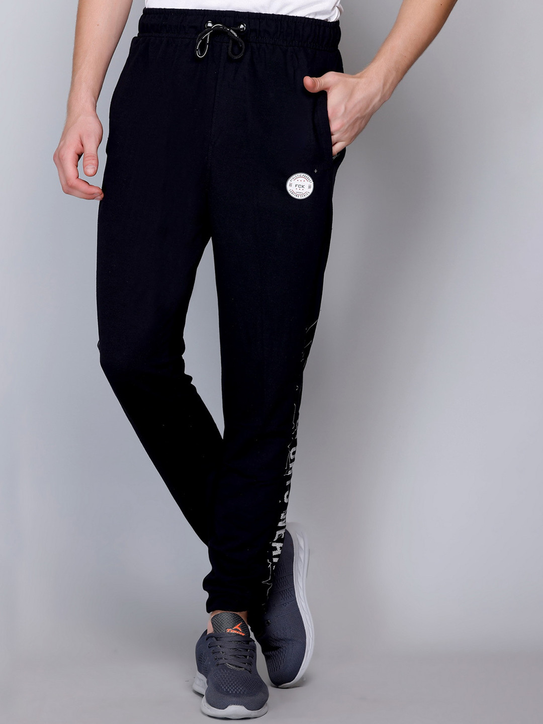 

FCKPLUS Men Mid-Rise Cotton Joggers, Black
