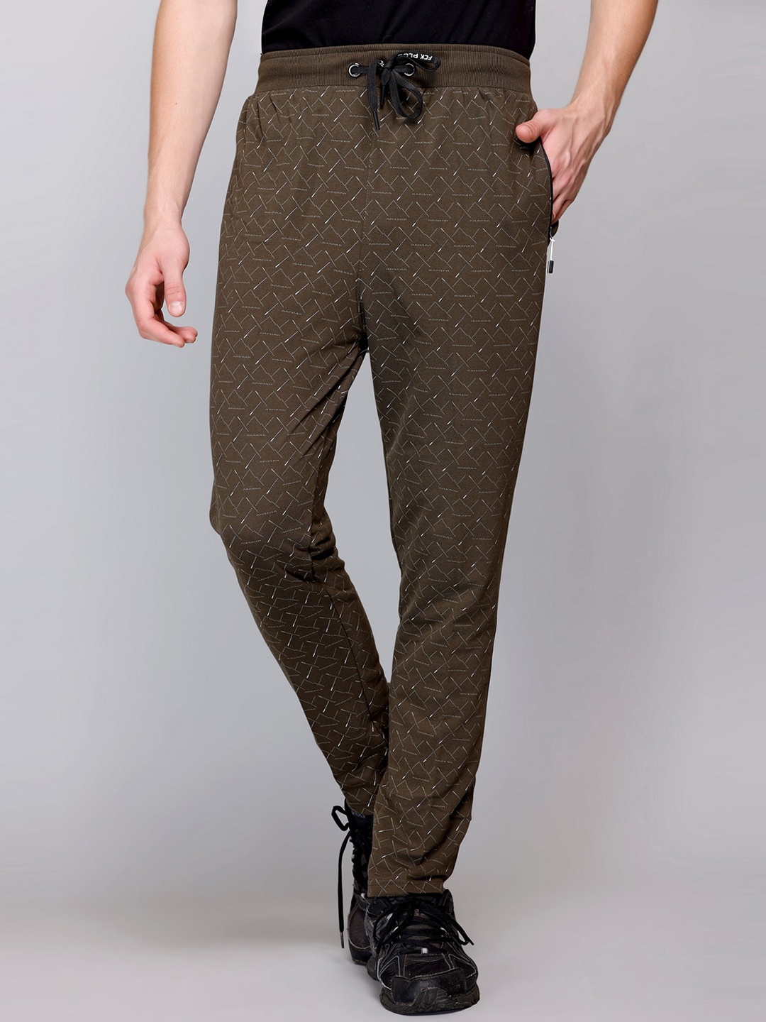 

FCKPLUS Men Abstract Printed Cotton Track Pant, Olive
