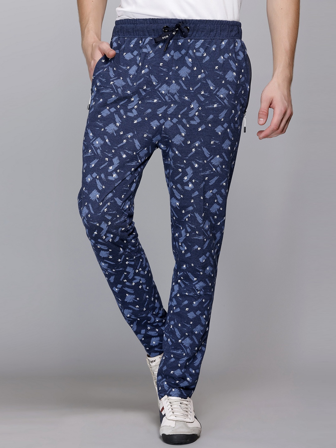 

FCKPLUS Men Printed Cotton Track Pants, Blue