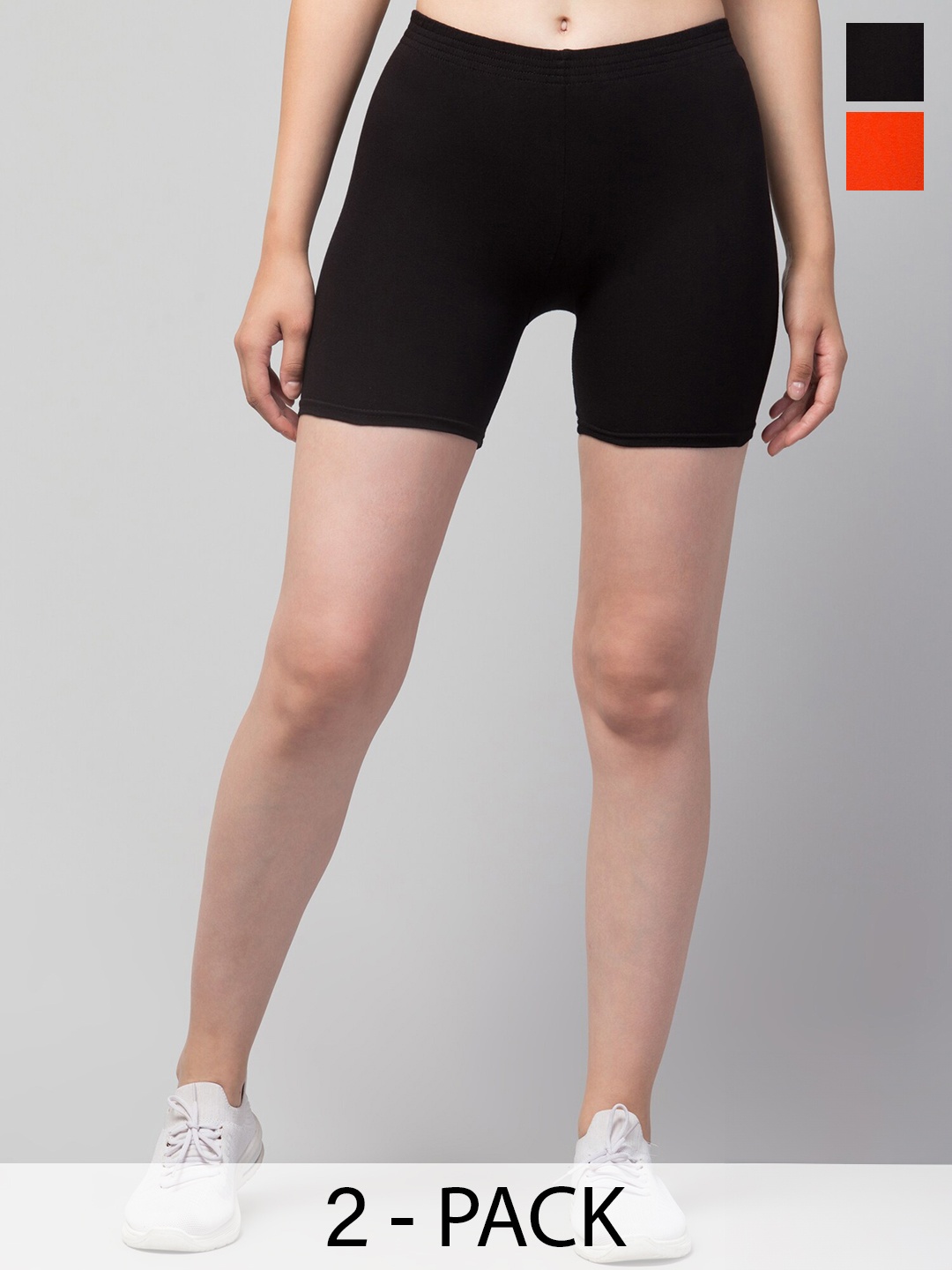 

Apraa & Parma Girls Pack Of 2 Skinny Fit Mid-Rise Cotton Sports Shorts, Black