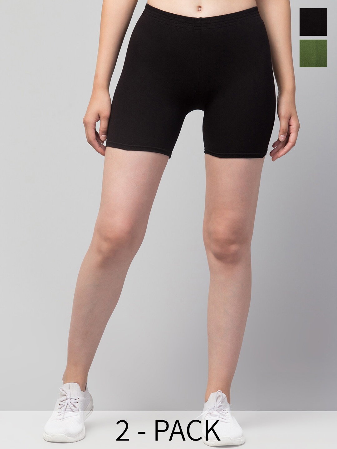 Apraa & Parma Girls Pack Of 2 Skinny Fit Mid-Rise Cotton Sports Shorts, Black