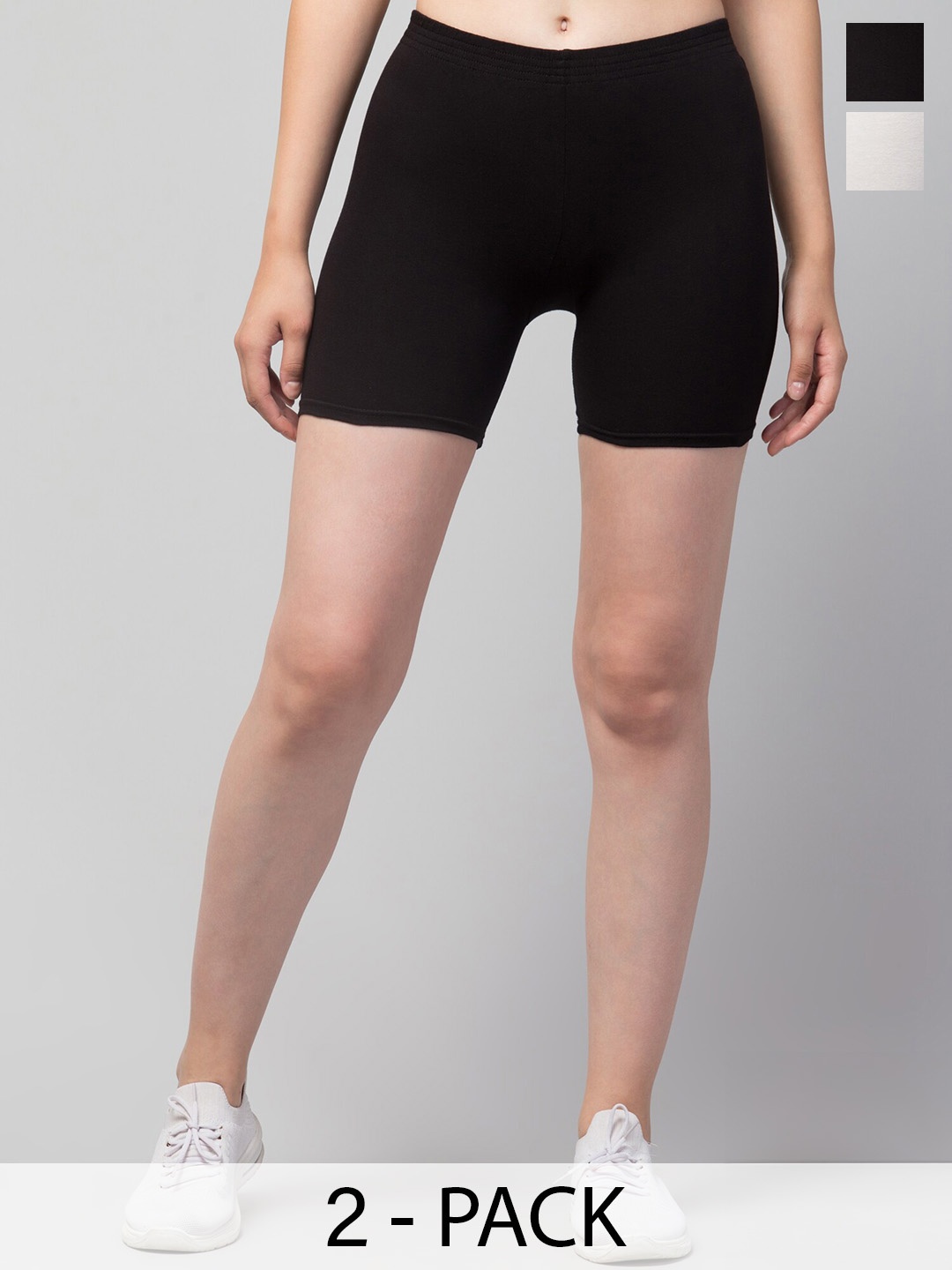 Apraa & Parma Girls Pack Of 2 Skinny Fit Mid-Rise Cotton Sports Shorts, Black