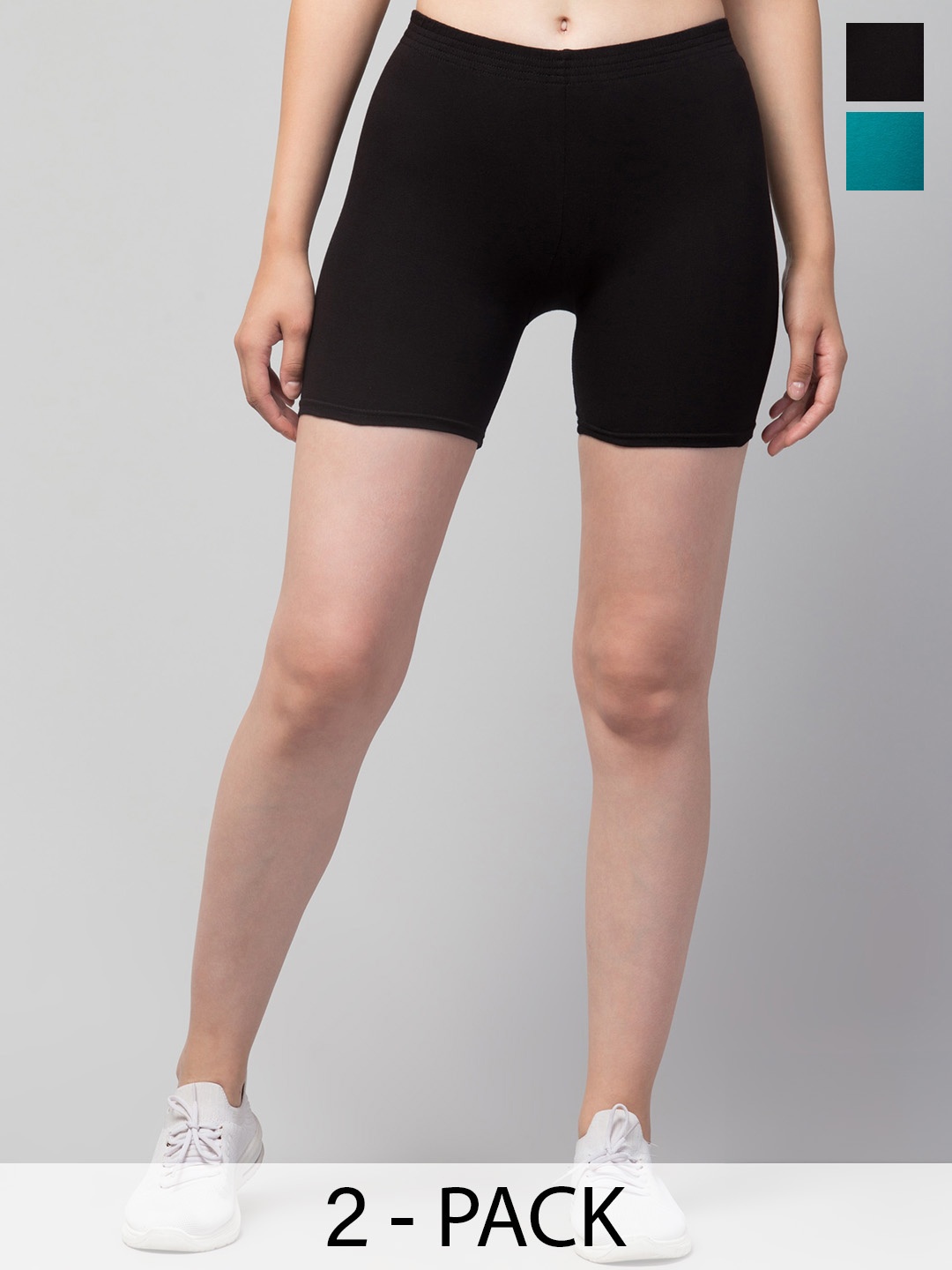

Apraa & Parma Girls Pack Of 2 Skinny Fit Mid-Rise Cotton Sports Shorts, Black