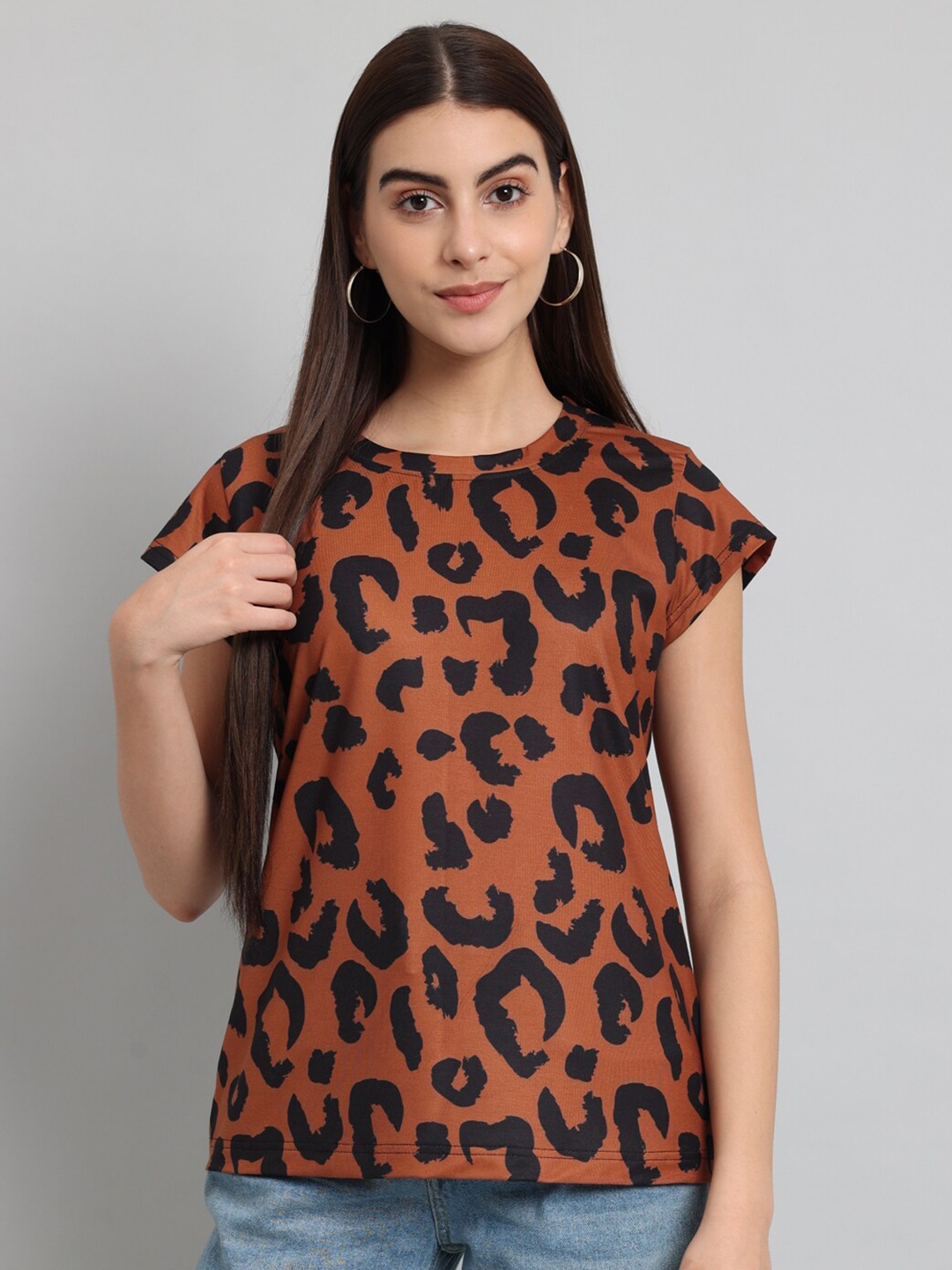

Just Wow Animal Printed Cotton T-shirt, Brown