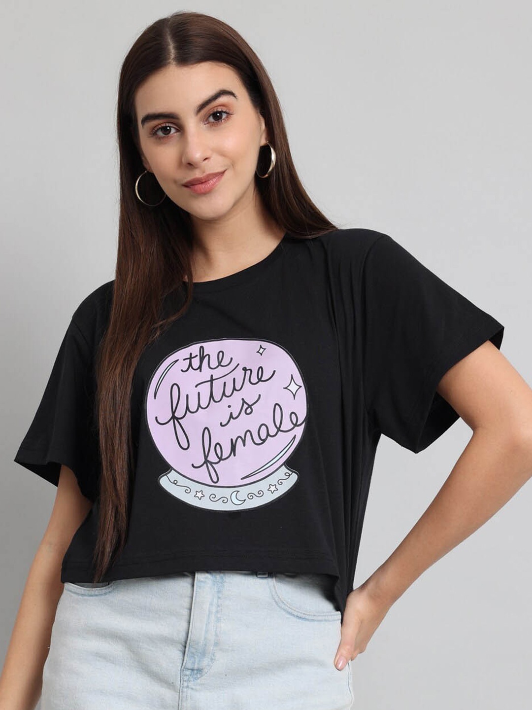 

Just Wow Typography Printed Pure Cotton T-shirt, Black