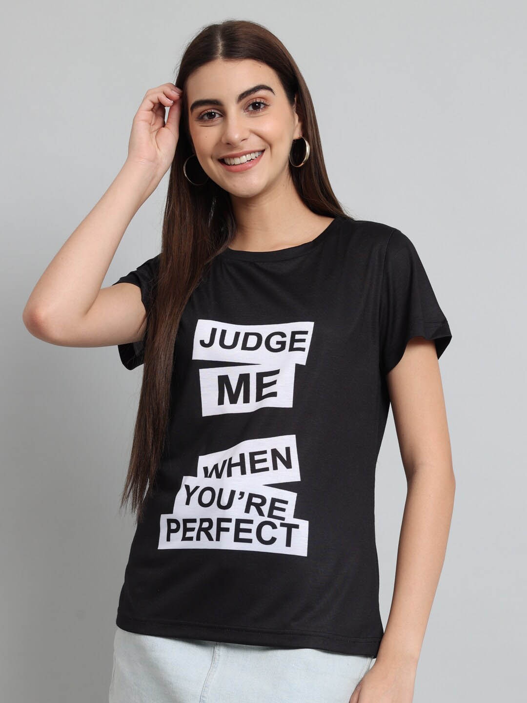 

Just Wow Typography Printed Pure Cotton T-shirt, Black