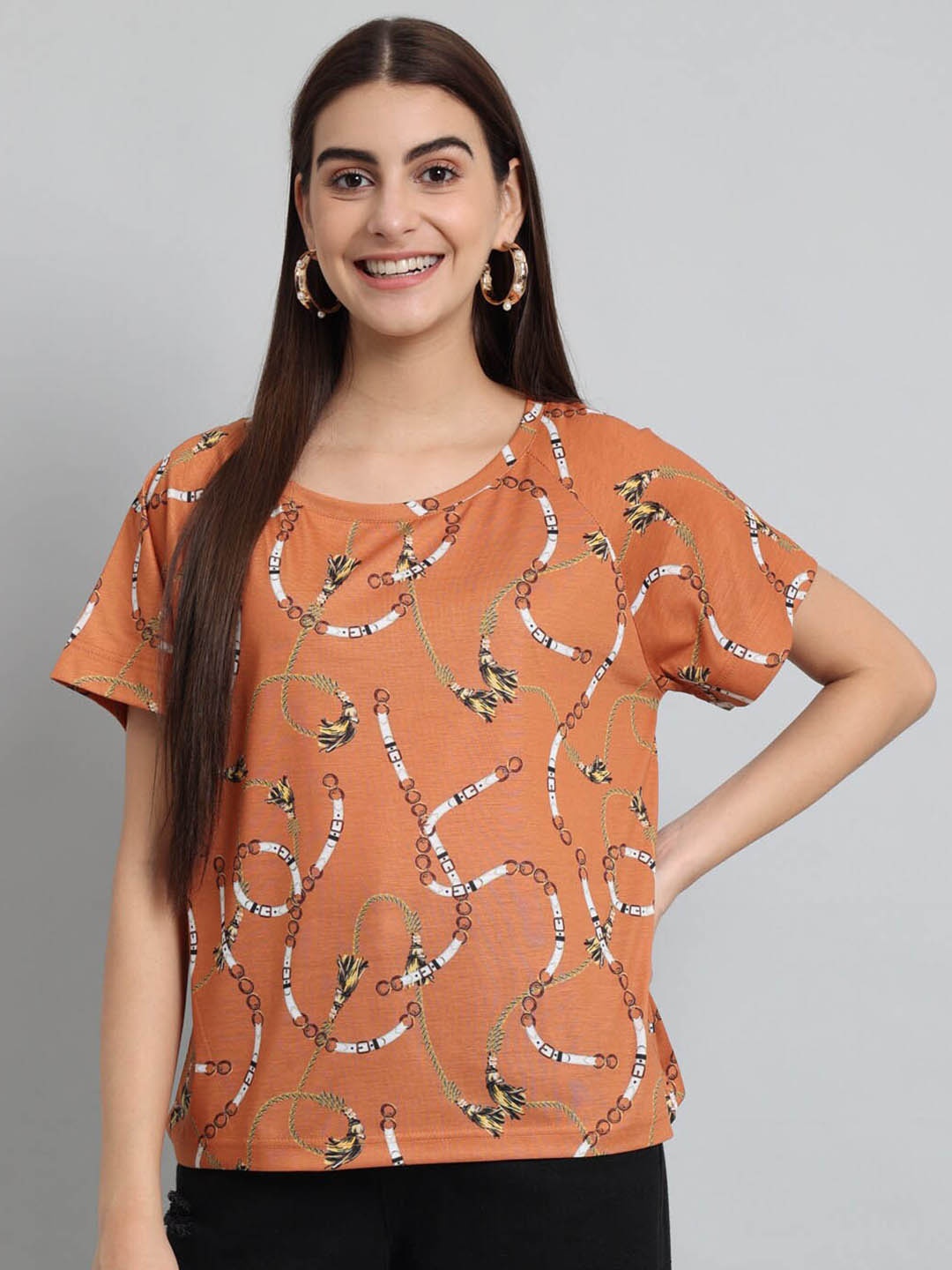 

Just Wow Graphic Printed Cotton T-shirt, Rust