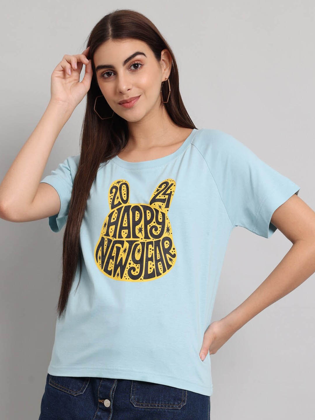 

Just Wow Typography Printed Pure Cotton T-shirt, Blue