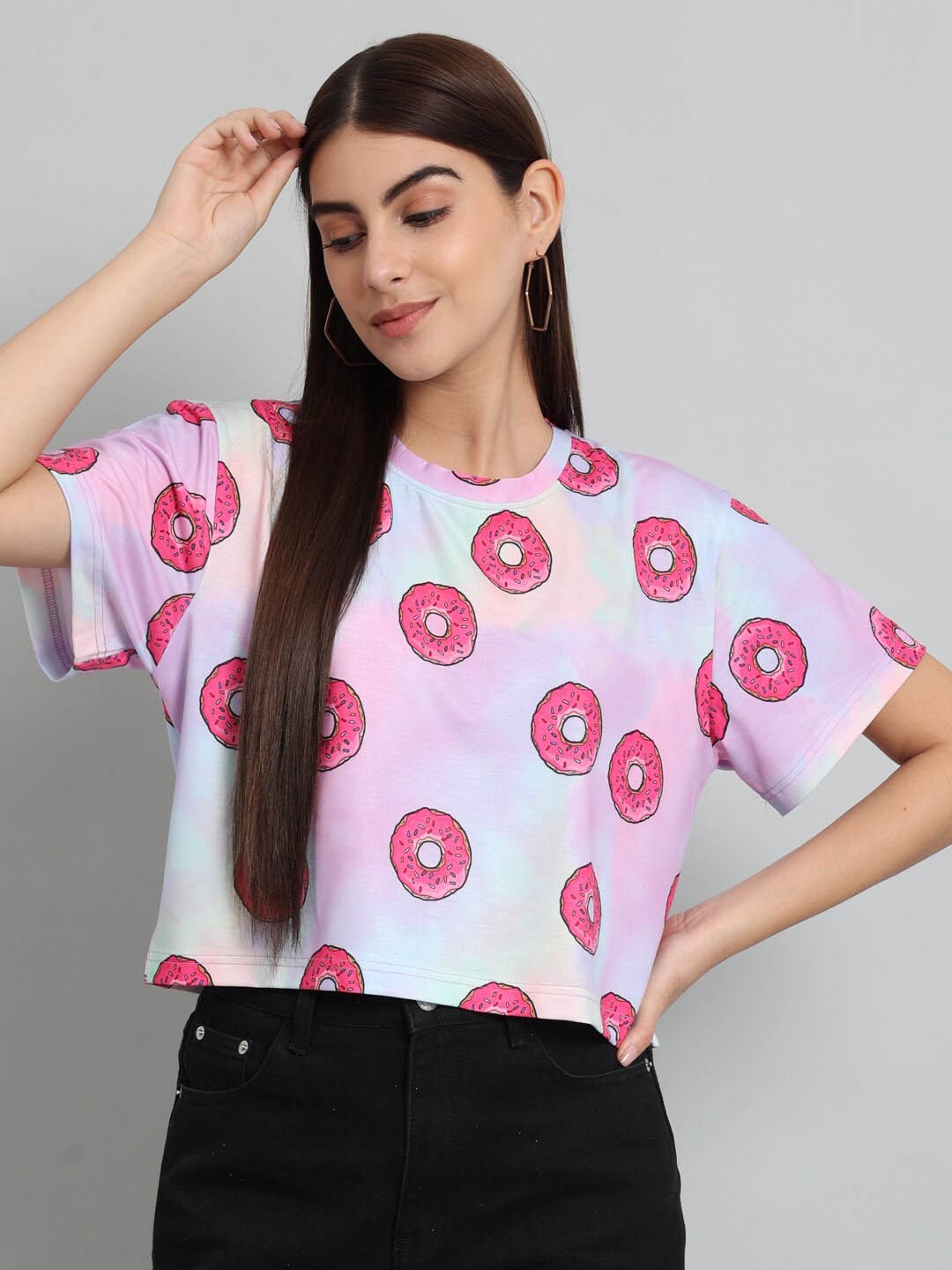 

Just Wow Conversational Printed Cotton T-shirt, Purple