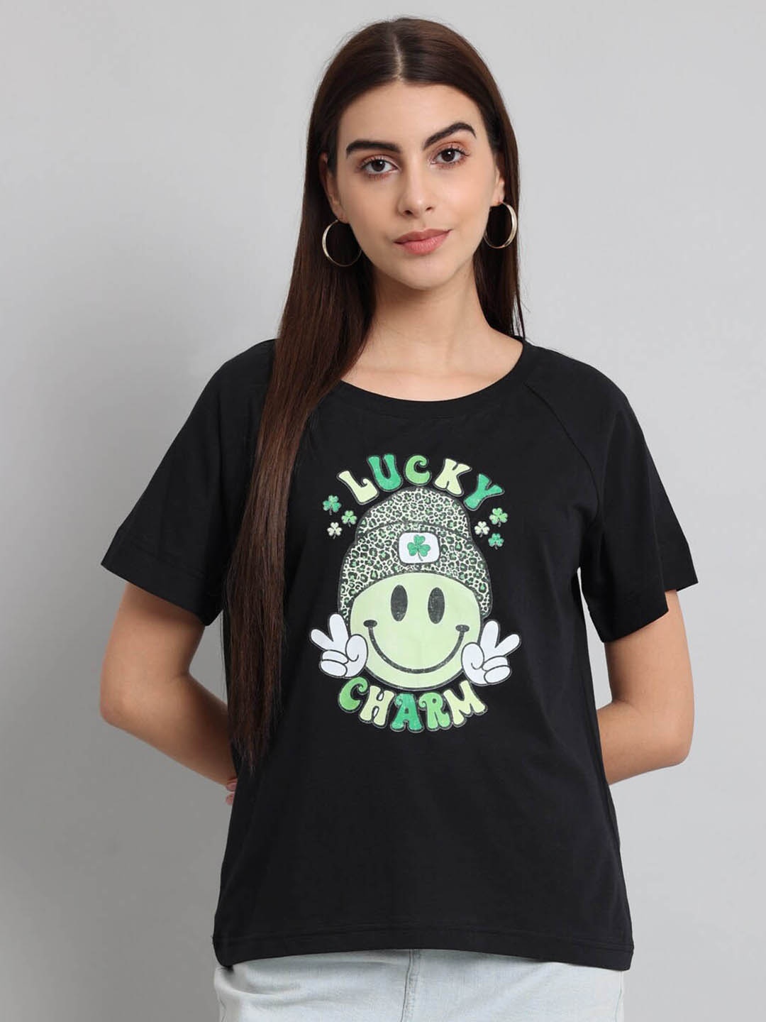 

Just Wow Graphic Printed Pure Cotton T-shirt, Black