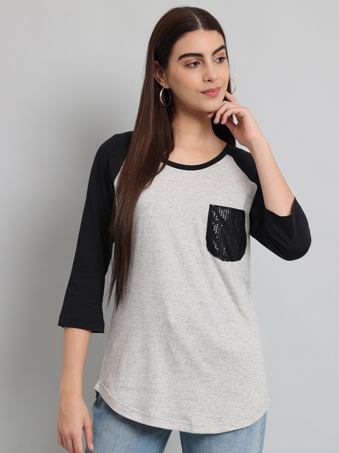 

Just Wow Raglan Sleeves Cotton T-shirt, Grey