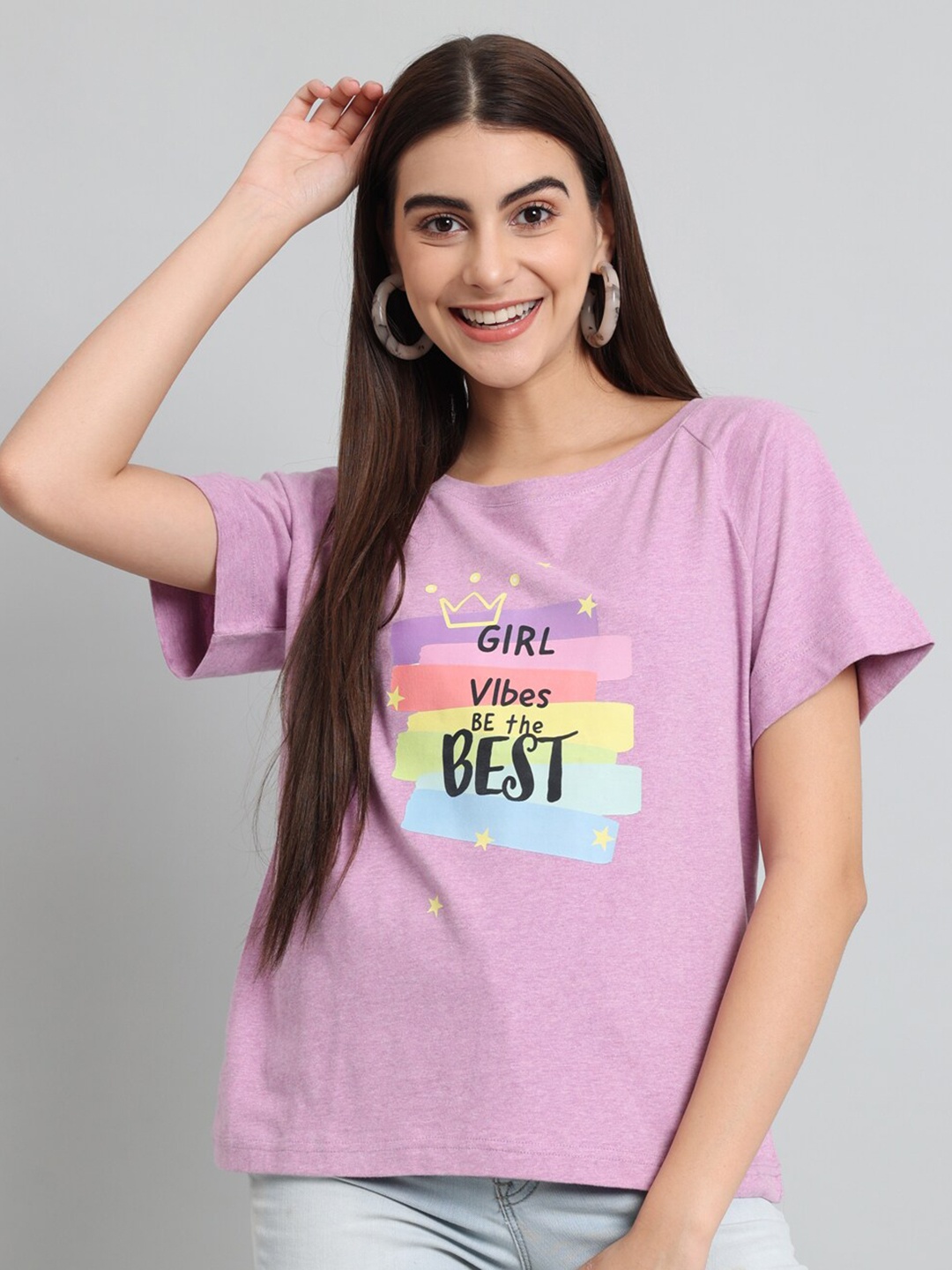 

Just Wow Typography Printed T-shirt, Pink