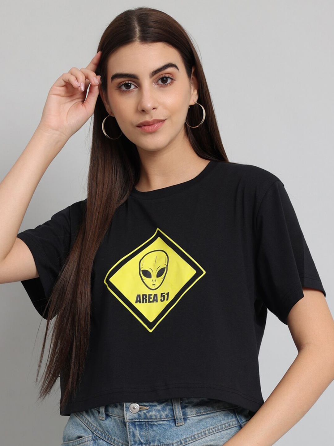 

Just Wow Typography Printed Cotton T-shirt, Black