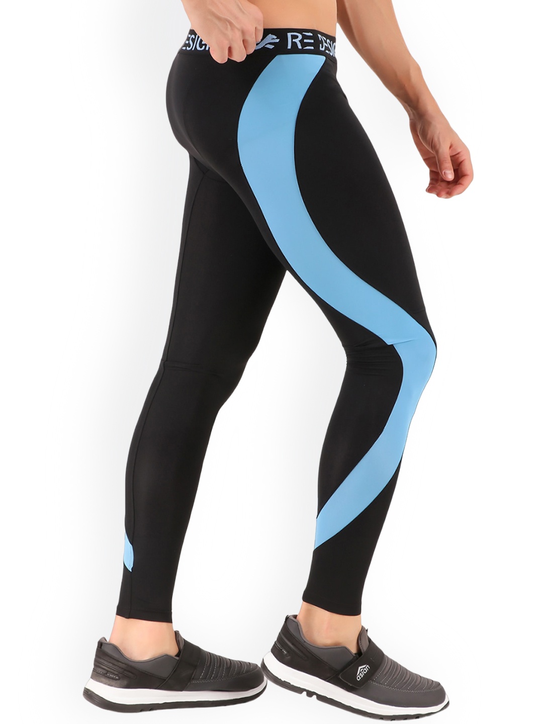 

REDESIGN Men Colourblocked Ankle-Length Rapid-Dry Gym Tights, Blue