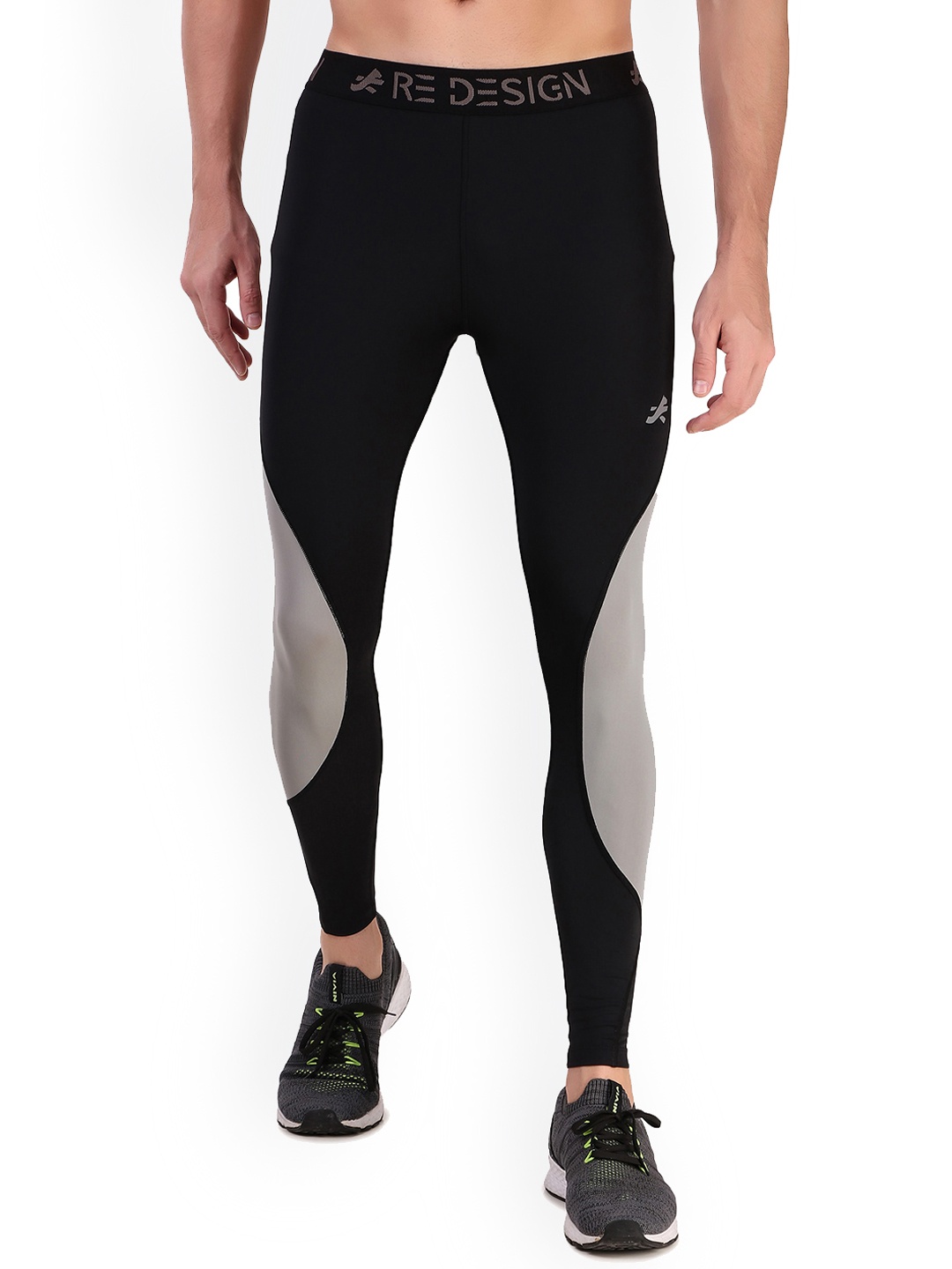 

REDESIGN Men Colourblocked Slim-Fit Ankle-Length Rapid-Dry Compression Tights, Grey