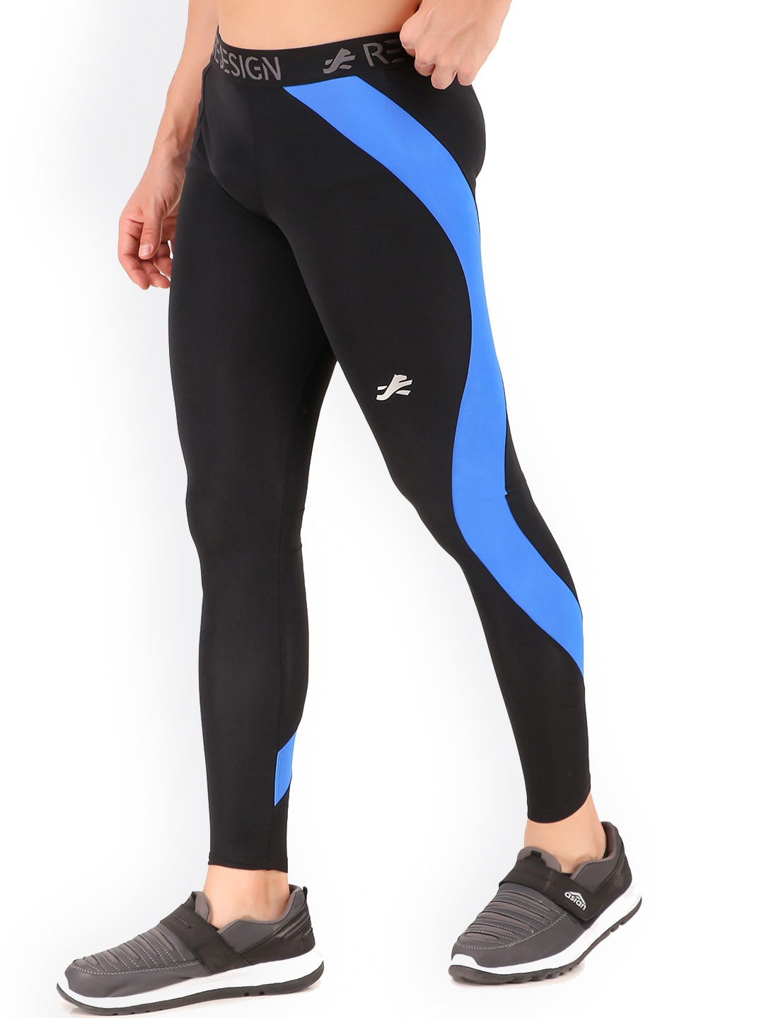 

REDESIGN Men Colourblocked Ankle-Length Rapid-Dry Gym Tights, Blue