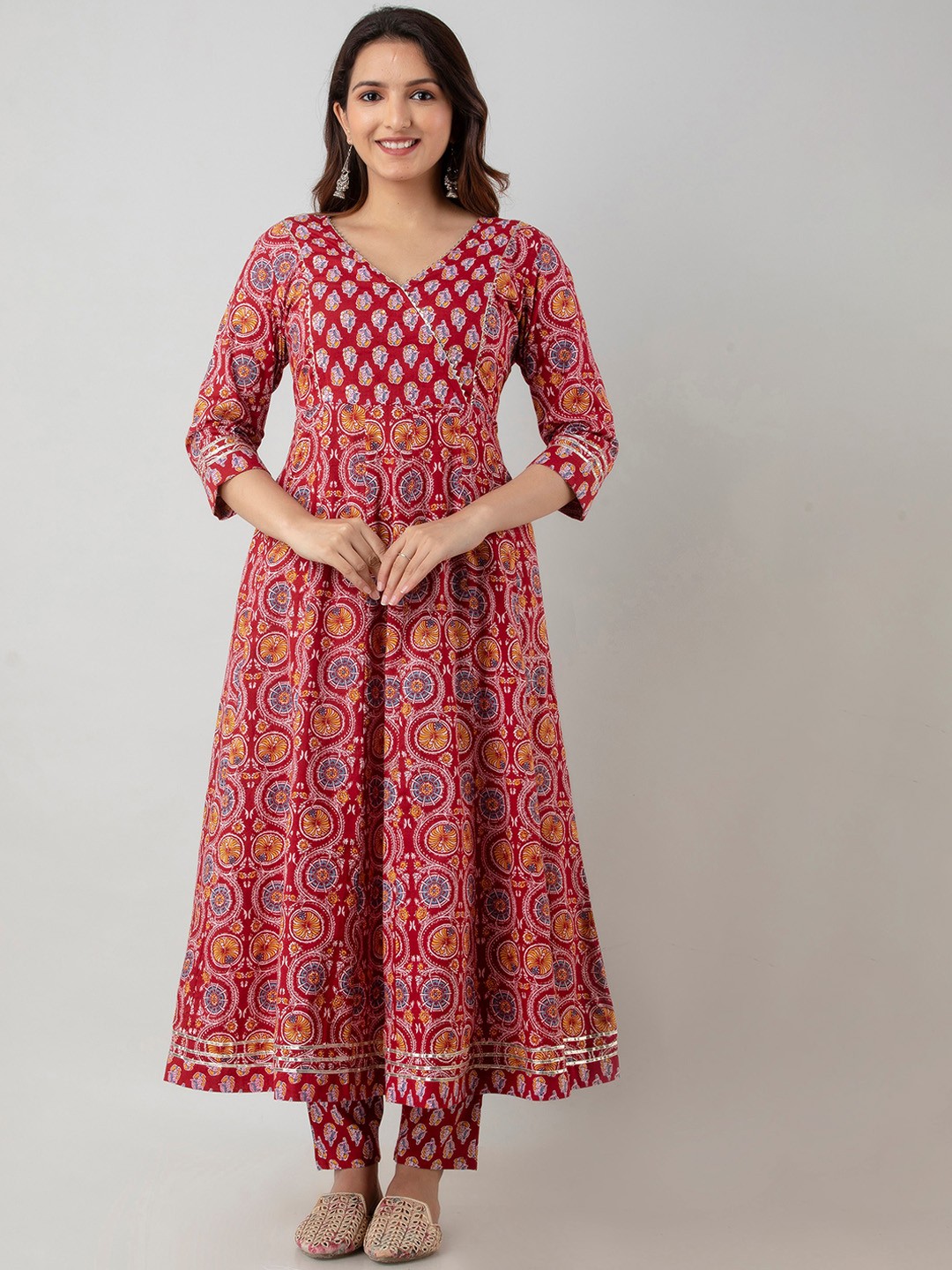 

KALINI Ethnic Motifs Printed Pure Cotton Kurta With Trousers, Maroon