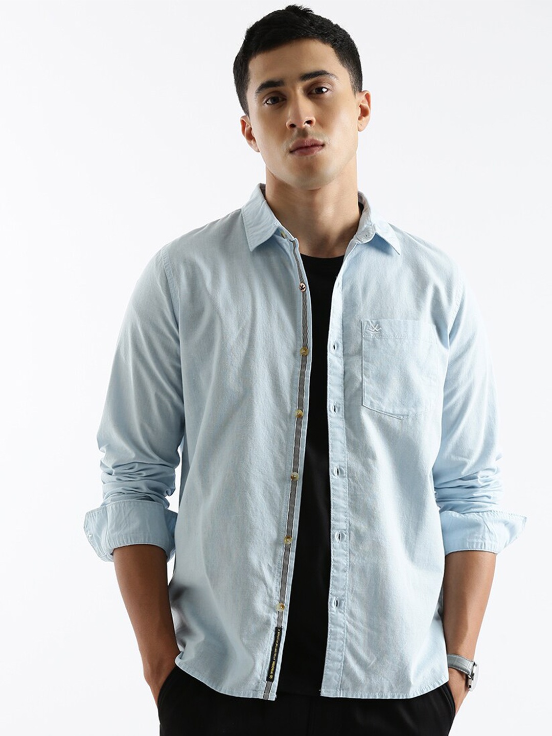 

WROGN Standard Slim Fit Opaque Casual Shirt, Blue