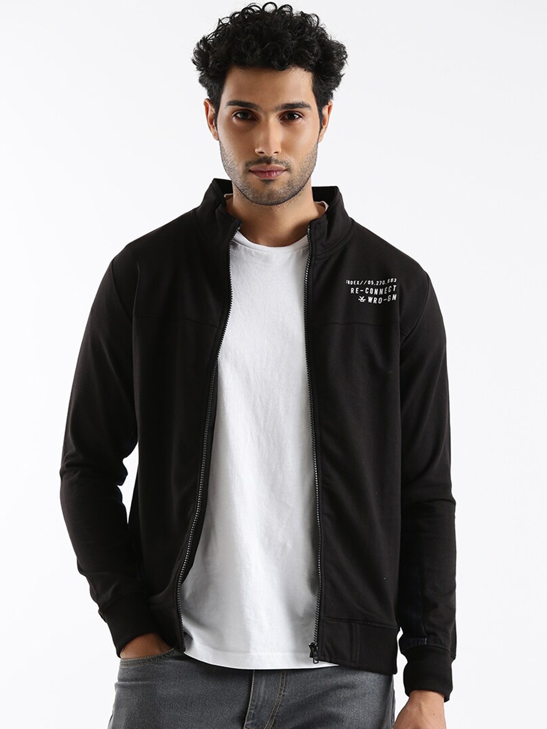 

WROGN Mock Collar Cotton Sweatshirt, Black