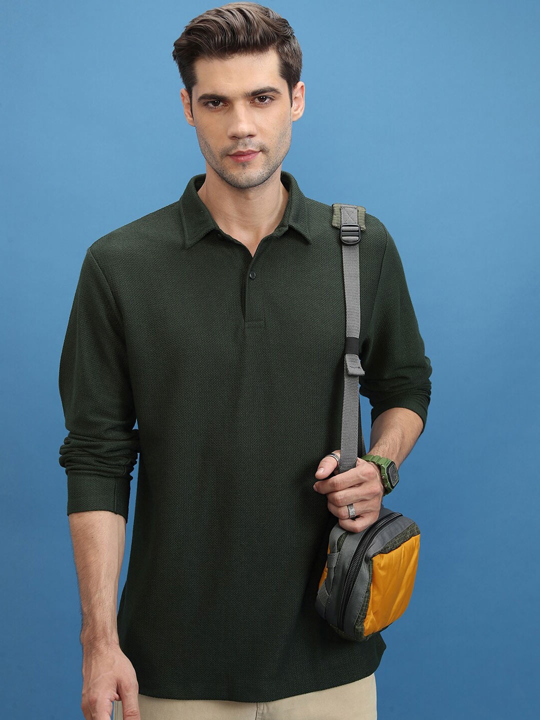 

HIGHLANDER Long Sleeves Polo Collar Regular Fit Tshirt, Green
