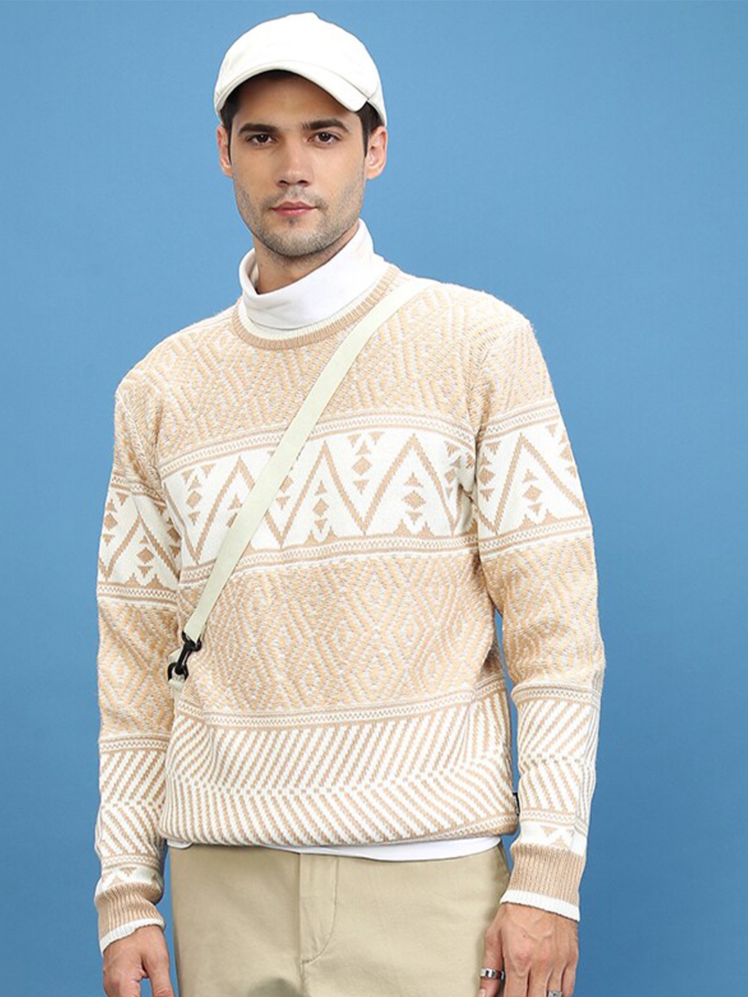 

HIGHLANDER Self Design Open Knit Acrylic Pullover Sweater, Nude