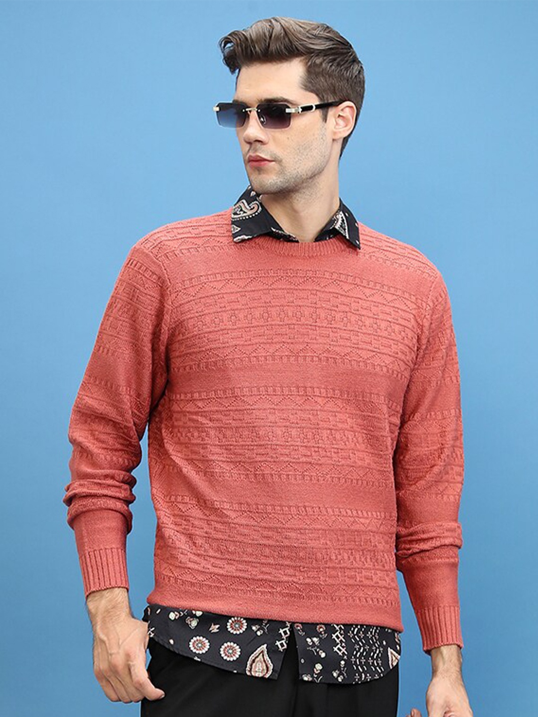 

HIGHLANDER Self Design Acrylic Pullover Sweater, Brown