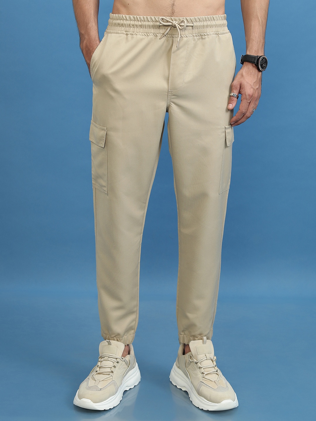 

HIGHLANDER Men Casual Cargo Jogger Trousers, Beige