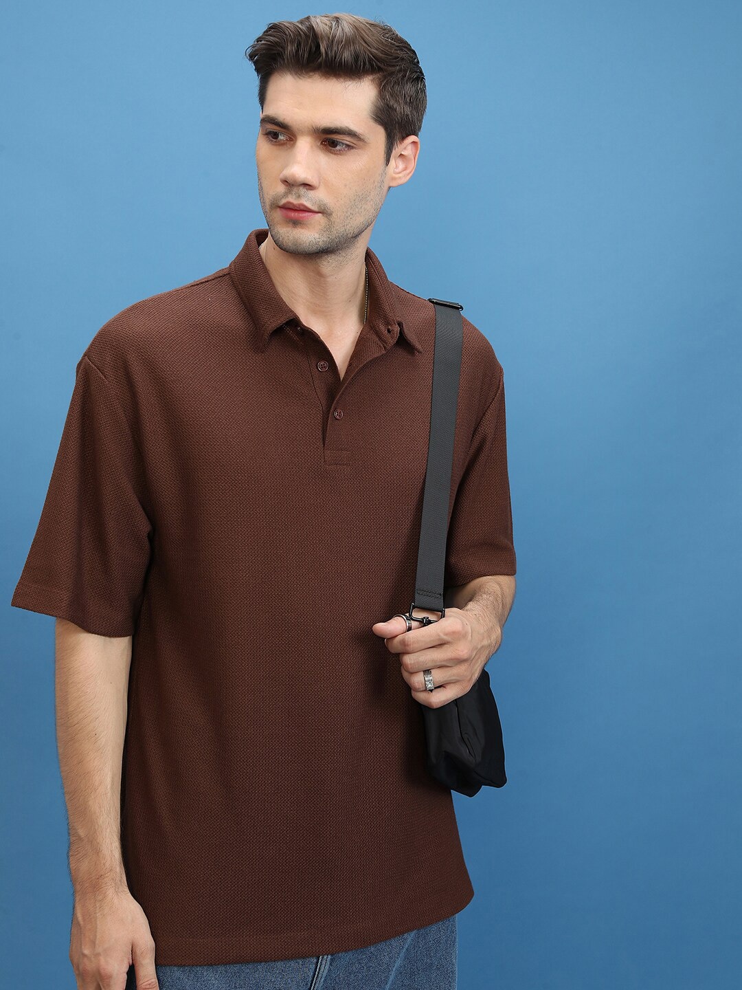 

HIGHLANDER Polo Collar Oversized T-shirt, Brown