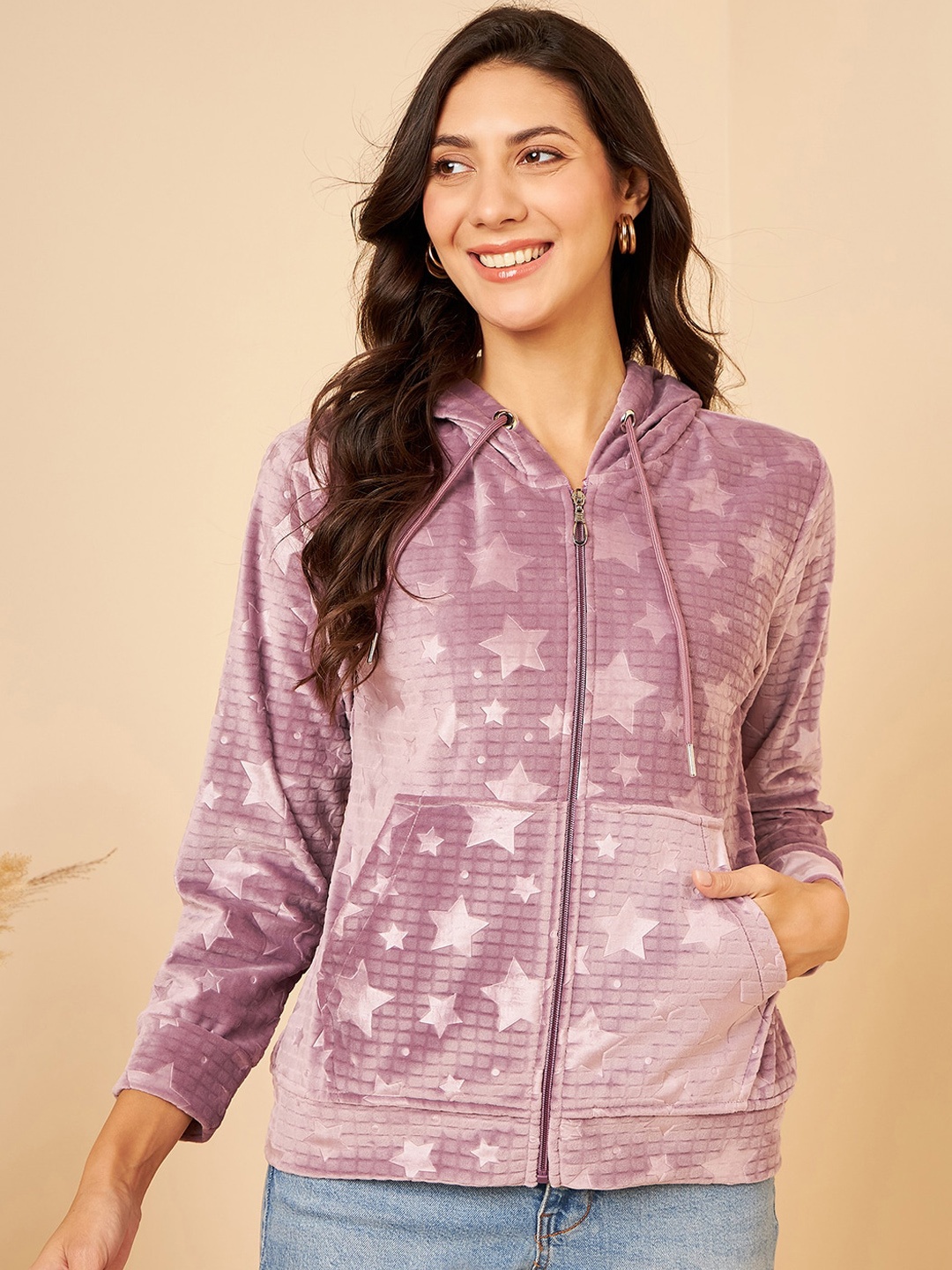 

Modeve Conversational Printed Hooded Lightweight Bomber Jacket, Mauve