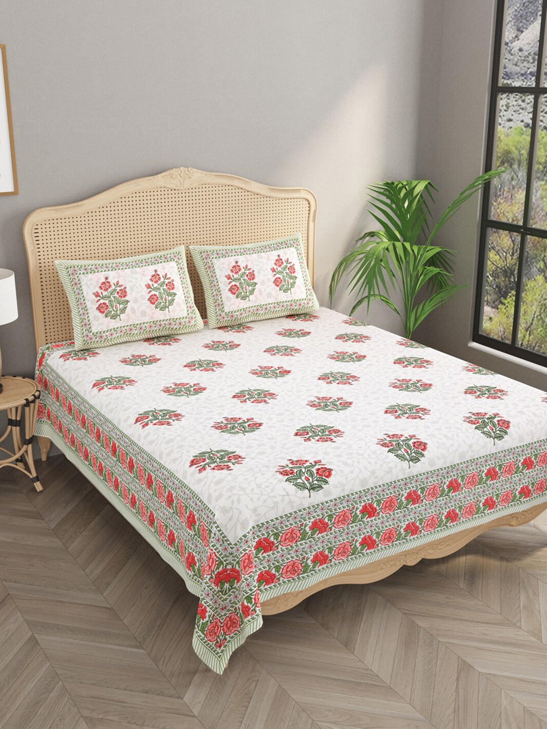 

Gulaab Jaipur Pink & White Floral Cotton 600 TC King Bedsheet with 2 Pillow Covers