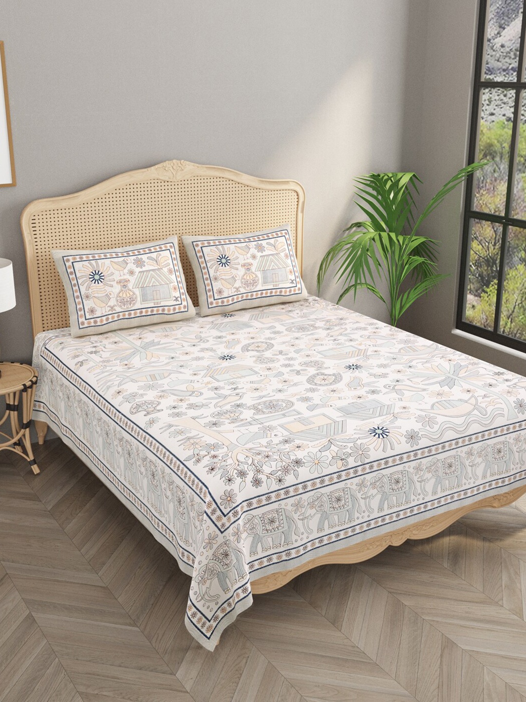

Gulaab Jaipur Brown & Yellow Floral Cotton 600 TC King Bedsheet with 2 Pillow Covers