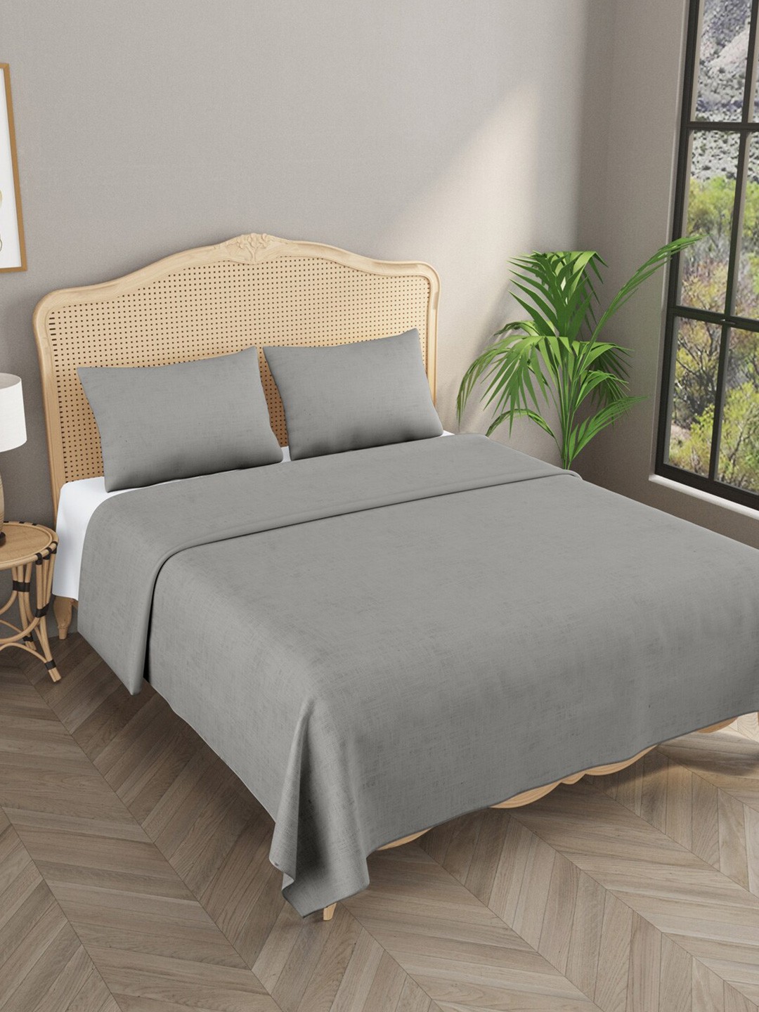 

Gulaab Jaipur Grey 1000 TC Egyptian Cotton King Bedsheet With 2 Pillow Covers