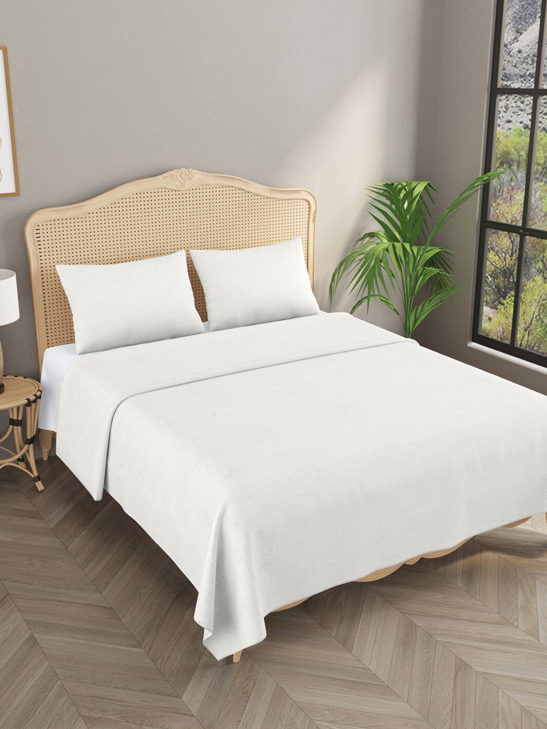 

Gulaab Jaipur White 1000 TC Egyptian Cotton King Bedsheet with 2 Pillow Covers