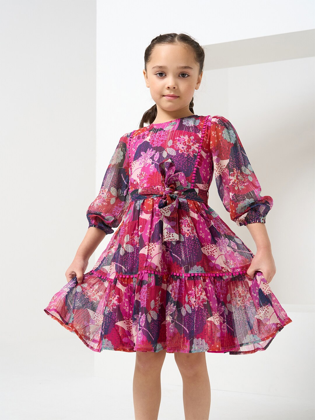 

Angel & Rocket Girls Floral Printed Puff Sleeve Fit & Flare Dress, Red