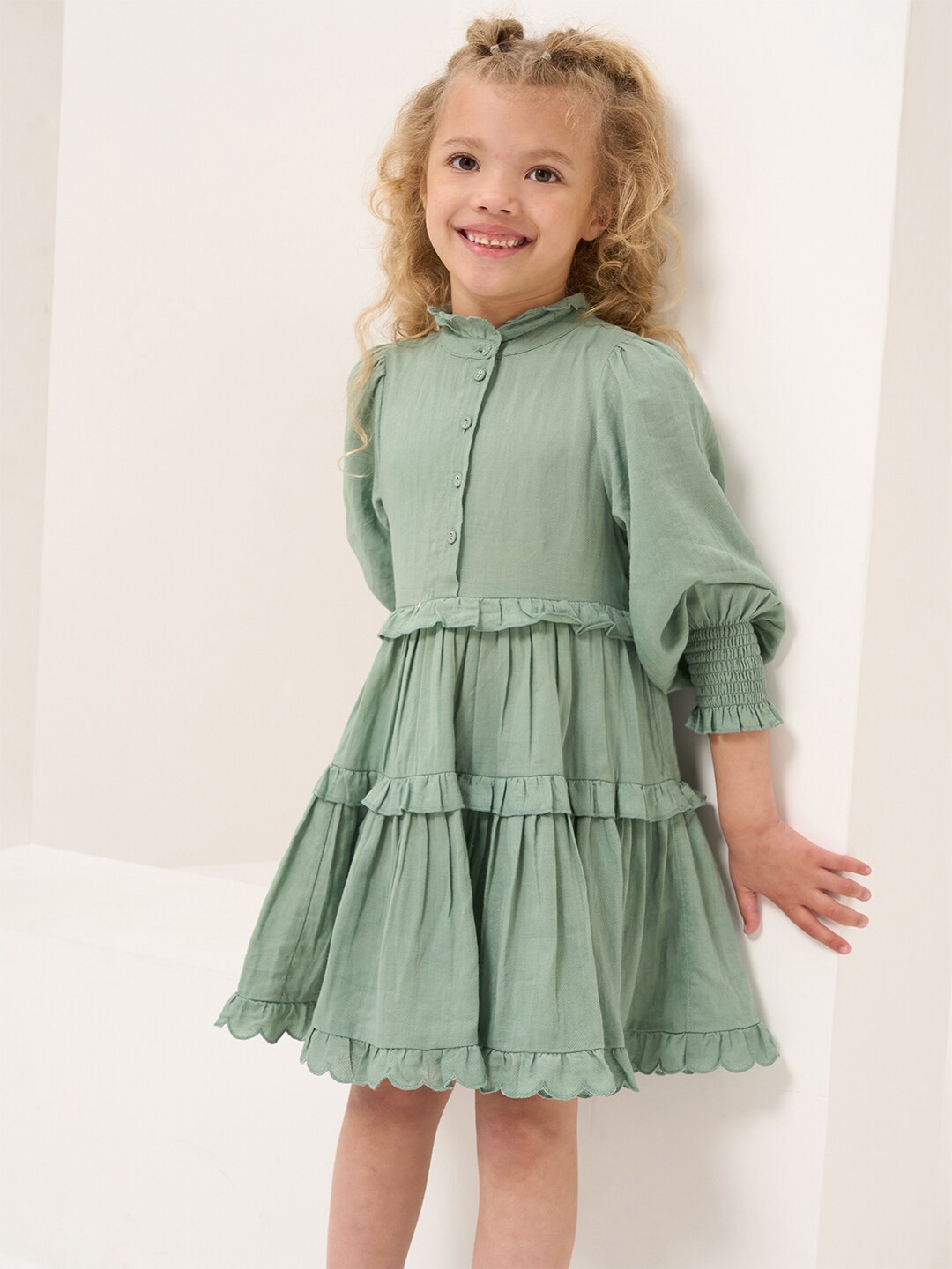 

Angel & Rocket Girls Mandarin Collar Fit & Flare Dress, Green
