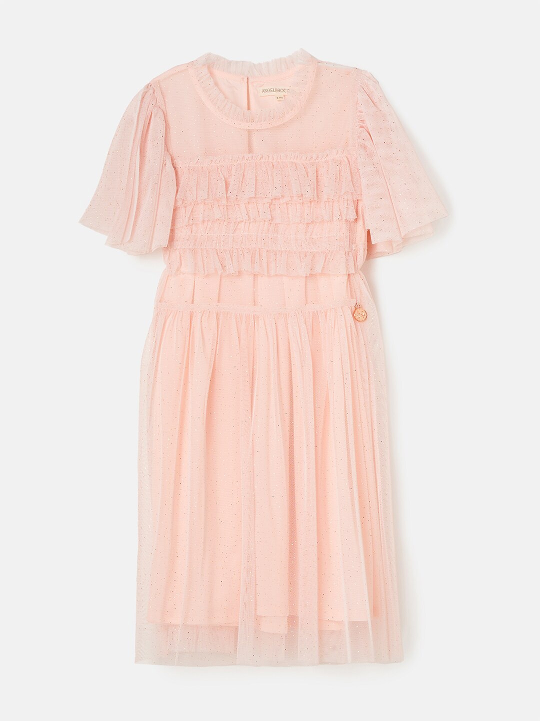 

Angel & Rocket Girls Flared Sleeve Layered Net A-Line Dress, Peach