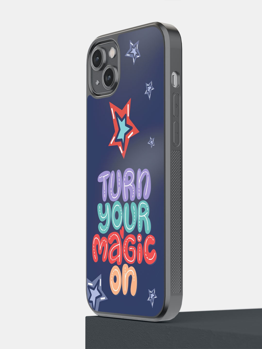 

macmerise Turn Your Magic On Typography Printed iPhone 14 Plus Bumper Case Cover, Blue