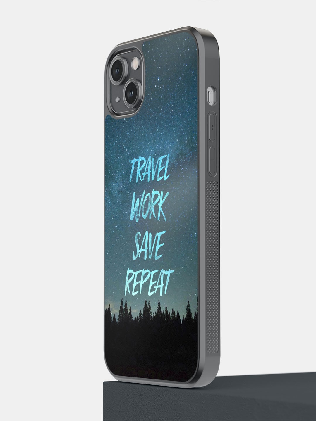 

macmerise Travel Work Save Repeat iPhone 14 Plus Bumper Case Cover, Blue