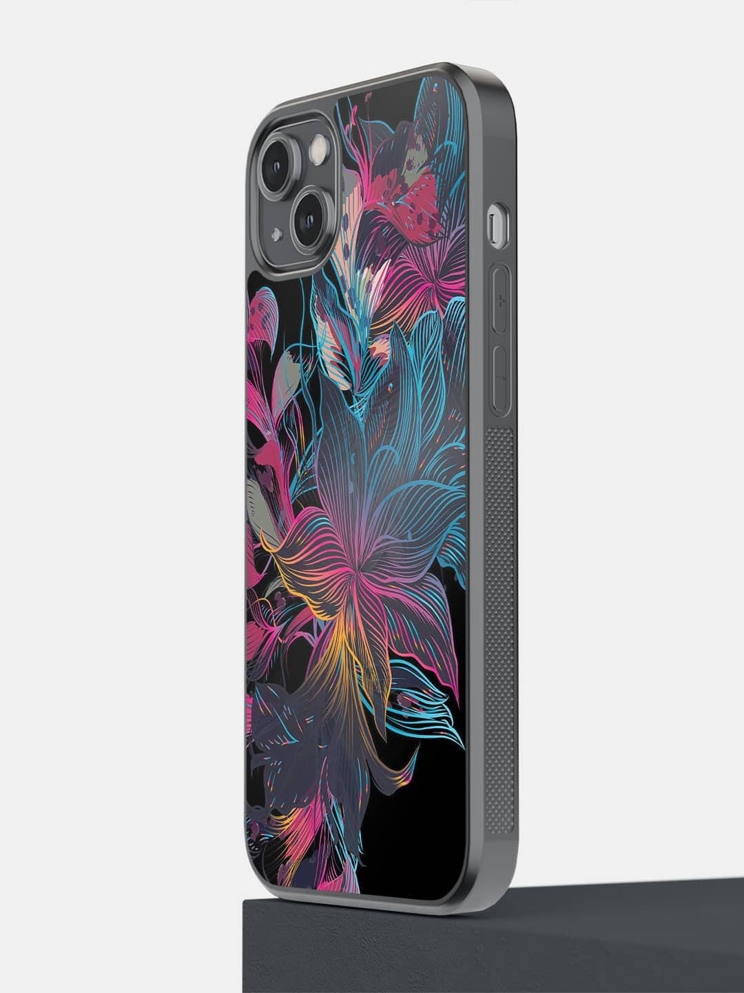 

macmerise Floral Printed Lightweight iPhone 14 Plus Bumper Case Cover, Black