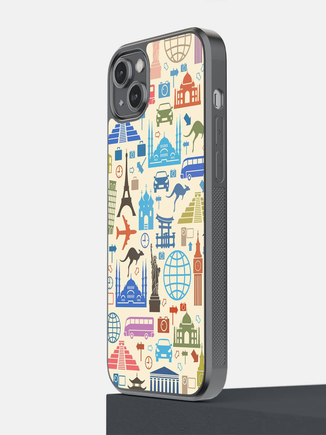 

macmerise Travel Lover Printed iPhone 14 Plus Bumper Case Cover, Beige