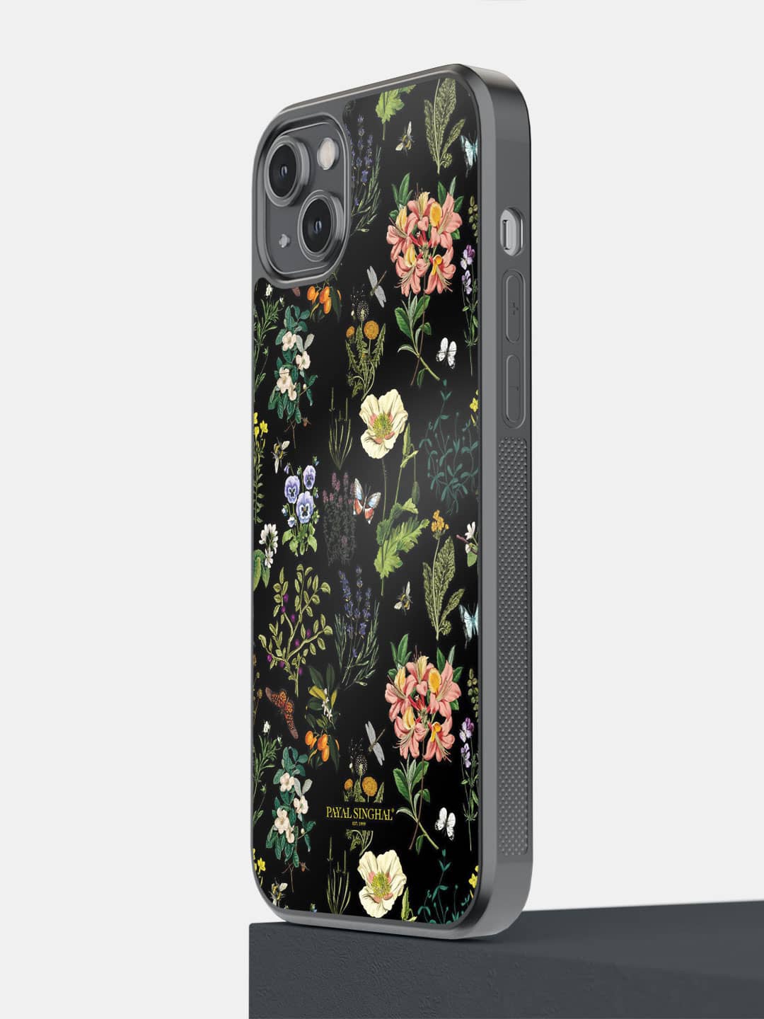 

macmerise Floral Printed iPhone 14 Plus Bumper Case Cover, Black