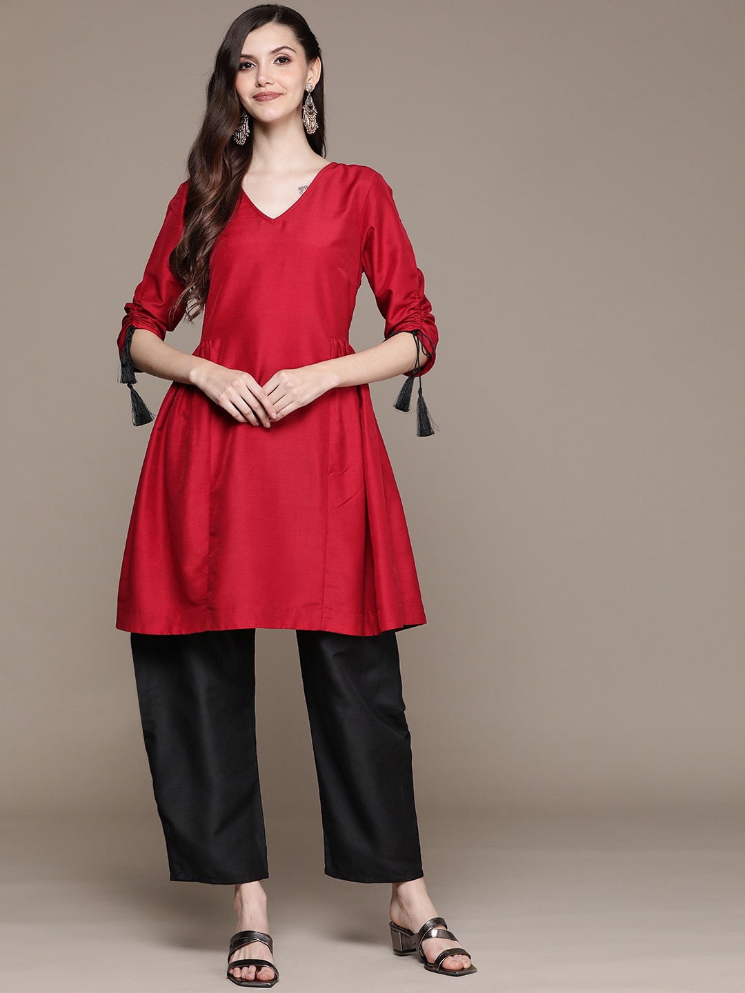 

Sangria Maroon Chinon A-Line Kurta & Trousers