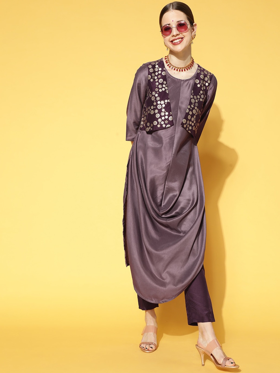 

Sangria Pleated A-Line Kurta With Trouser, Purple