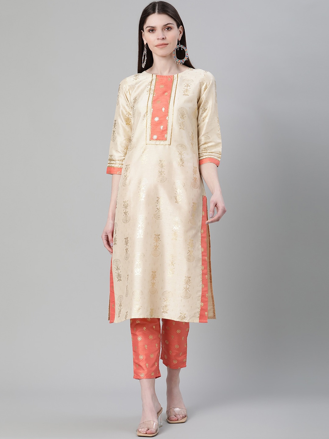 

Sangria Ethnic Motif Printed Straight Kurta With Trouser, Cream