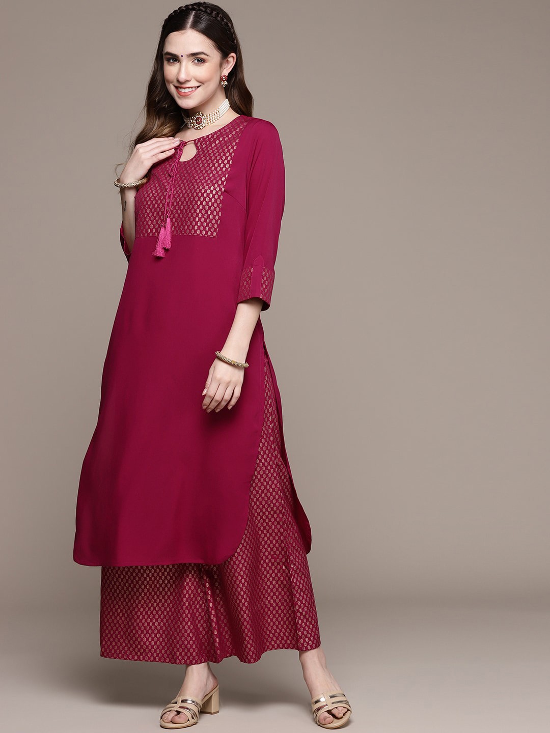 

Sangria Printed Kurta & Palazzo, Pink