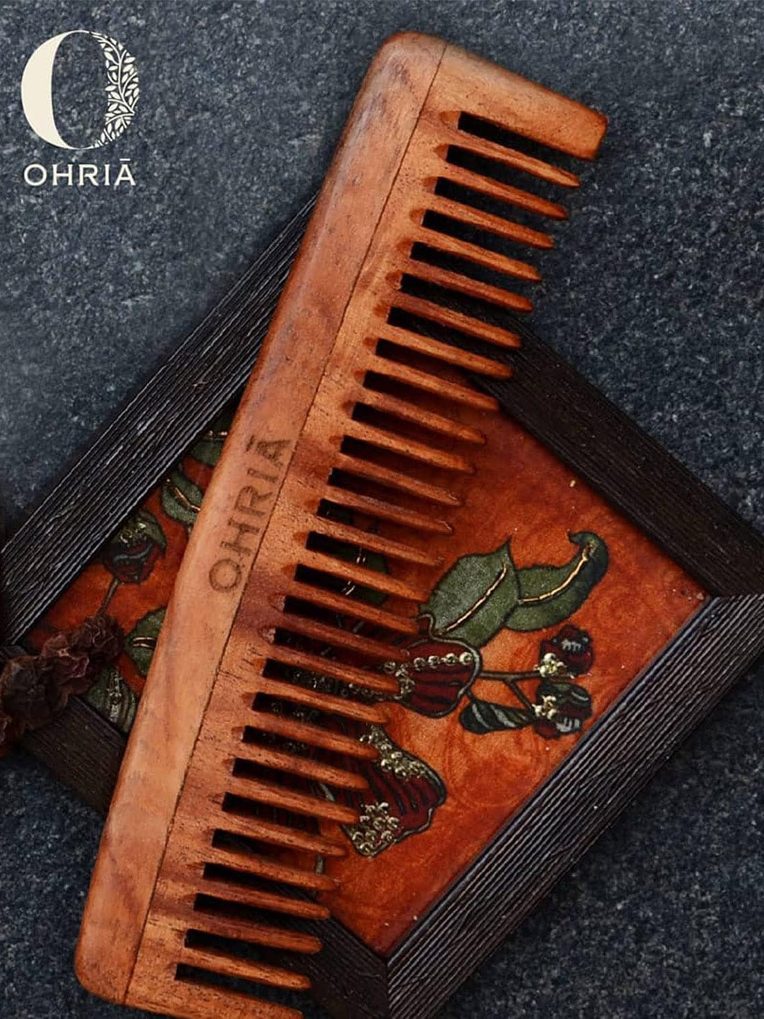 

OHRIA AYURVEDA Natural Neem Wooden Comb for Hair Growth 50 g - Fine Tooth, Brown