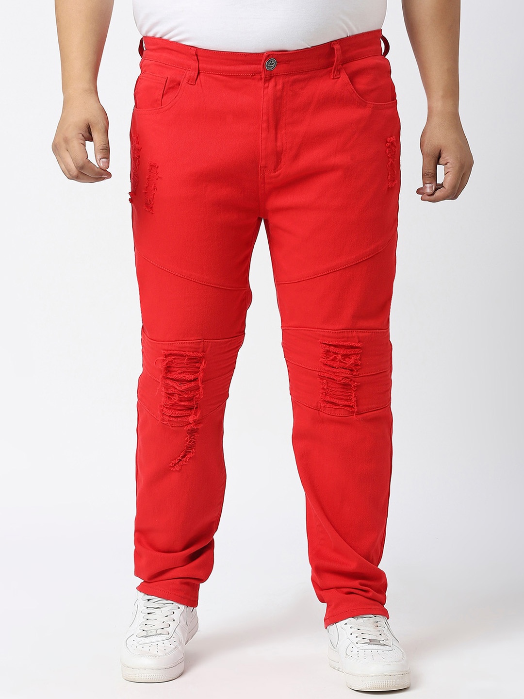 

WAIMEA Men Plus Size Hollywood Skinny Fit Mildly Distressed Stretchable Jeans, Red